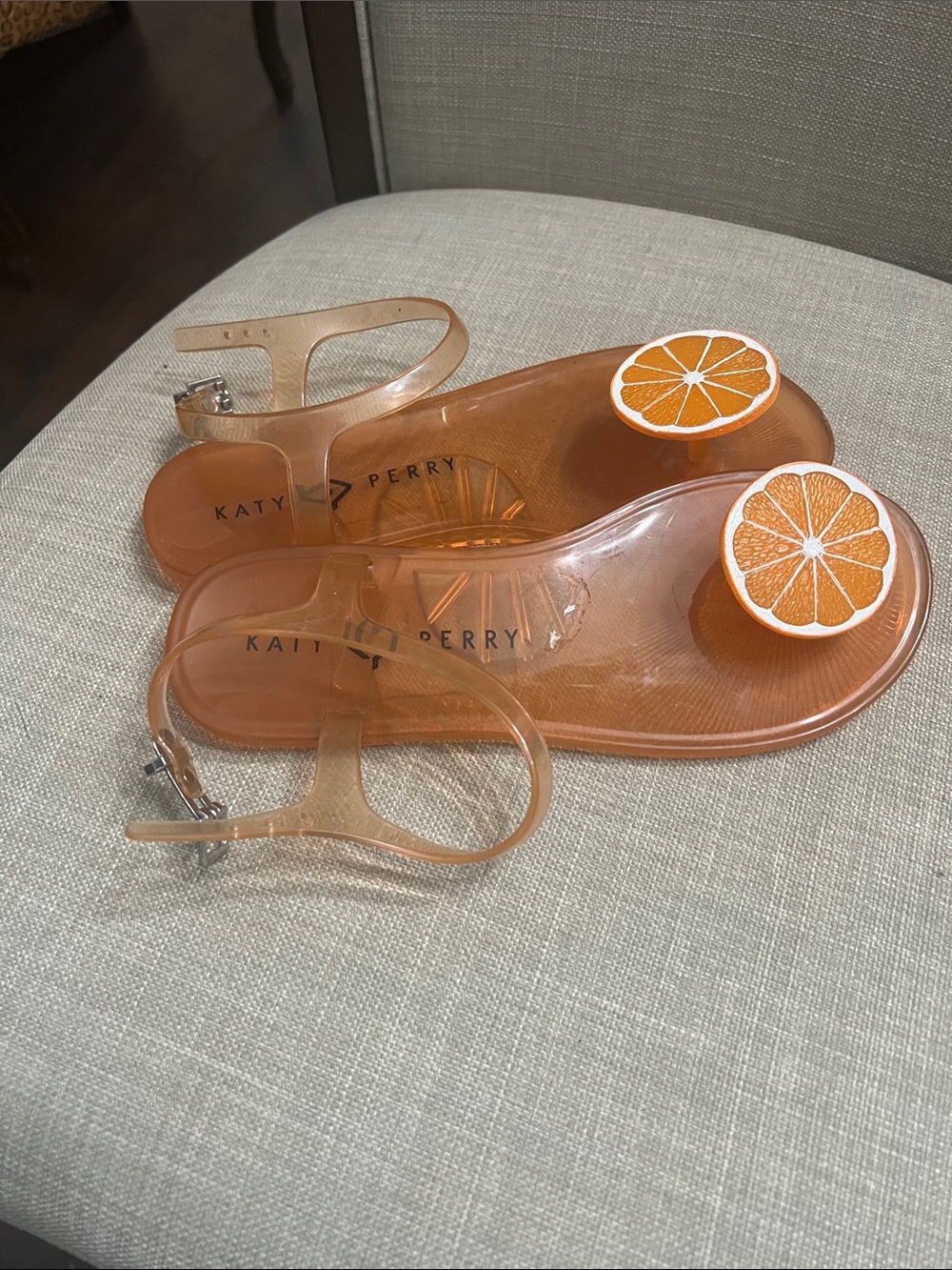 Katy Perry Collections Translucent Orange Jelly Sandals with Orange Slice Charm